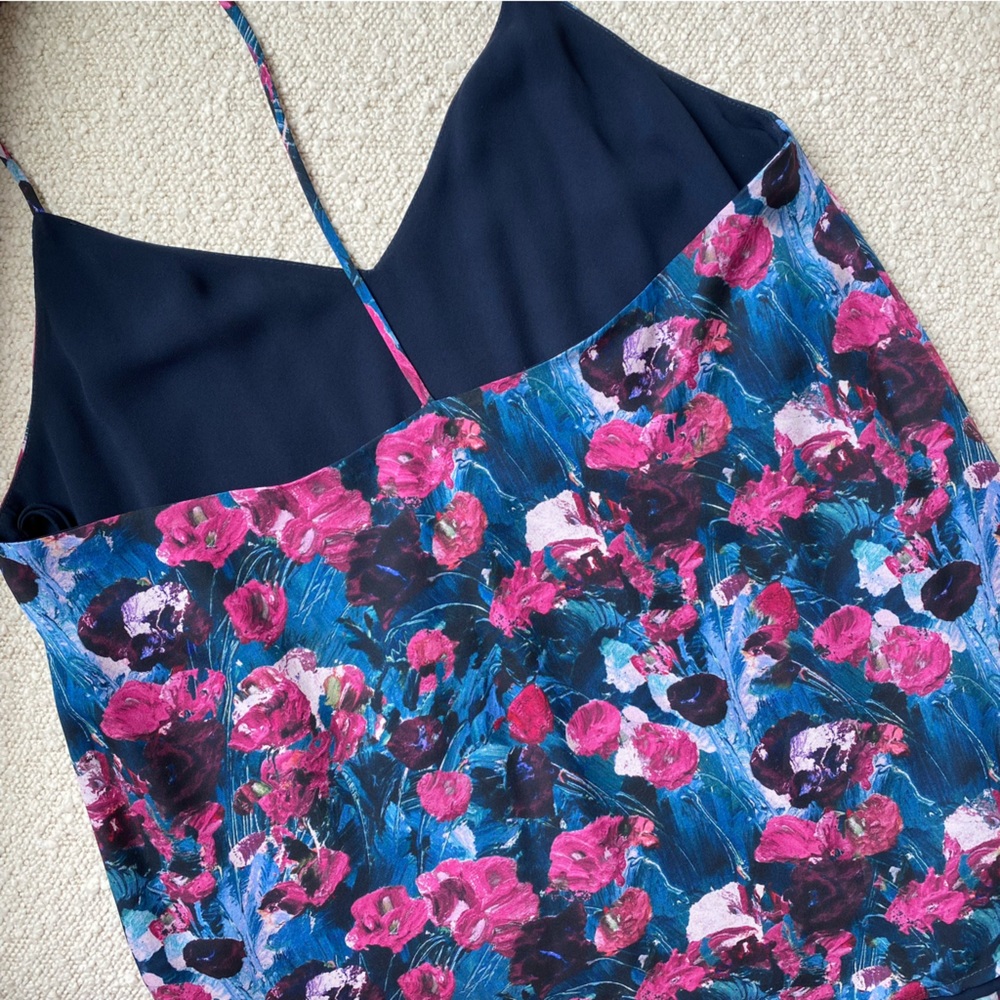 Haute Hippie pink blue 'cotton gin' floral t-strap silk camisole tank size small - Picture 2 of 14